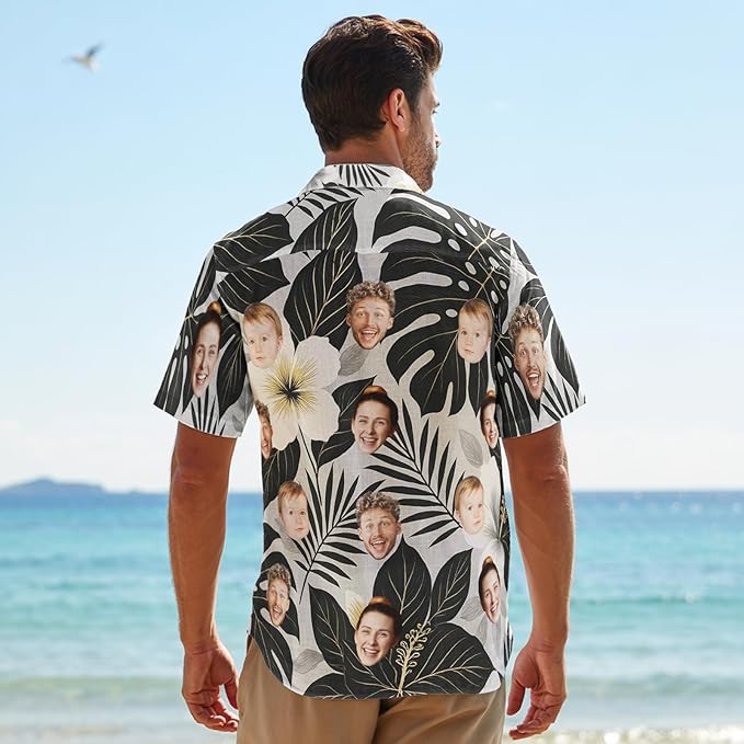 Custom Hawaiian Shirt with Face for Men, Unisex Tropical Beach Shirts Personalized Casual Funny Hawaii Button Down Shirts