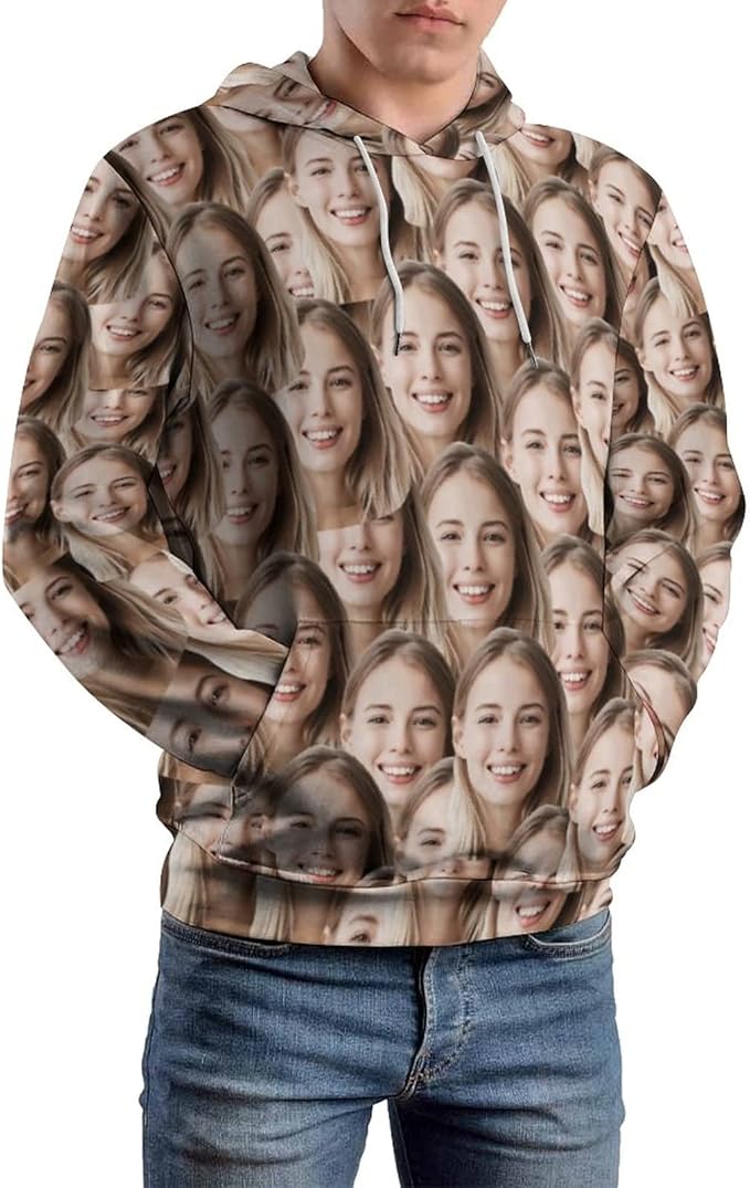 Artsadd Custom Face Unisex athletic Pockets Sweatshirt Loose Hoodie Custom Christmas Long Sleeve Sweatshirt Hooded Pullover