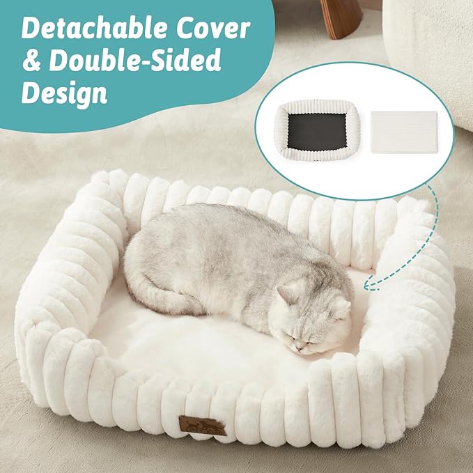 Orthopedic Dog Bed for Small Dogs & Cats - Washable Rectangle Pet Bed with Anti-Slip Bottom, Soft Calming Cat & Puppy Bed for Indoor Pets (25"x21"x6", Cream)