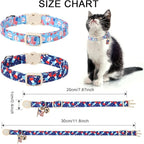 4th 0f July Cat Collar,2Pack Patriotic Day Kitten Collars Cute Flag Breakaway Kitty Collars,Summer Baseball Blue Cat Collar with Bell, for Girl & Boy Cats