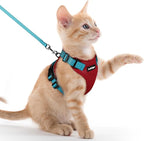 rabbitgoo Cat Harness and Leash for Walking, Escape Proof Soft Adjustable Vest Harnesses for Cats, Easy Control Breathable Reflective Strips Jacket, Red & Teal, XXS