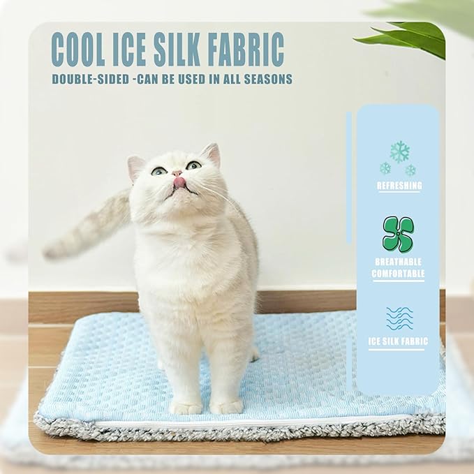 Two Uses'Cat Mat,Self Warming&Cooling Cat Mat.18 * 24in-Cooling Cat Pad.Hot/Cold Mat for Dogs and Cats.Free A Gel Pack and A Disposable Self-Heating Pad,Temperature Lock Design,Machine Washable