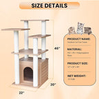 46” Indoor and Outdoor Cat Tree Tower, Cat House for Outdoor Cats, Weatherproof Cat Condo with Scratching Posts