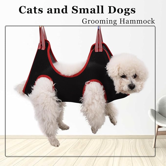 Dog Grooming Hammock Harness,Breathable Pet Cat Hammock Restraint Bag,Dog Grooming Sling Helper for Trimming Nail and Ear/Eye Care(S Size,8.5")