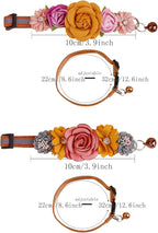 2 Pack Cat Collar Pink Floral with Bell and Removable Flower Bowtie Breakaway Adjustable Cat Collar for Girl Kitten Puppy Small Cats Dogs Daily Decoration (XQ10-4)
