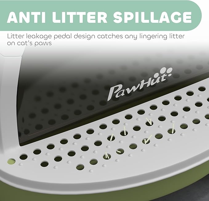 PawHut Cat Litter Box, Covered Kitty Litter Box with Lid, Scoop, Deodorizing Bags for Odor Control, Privacy, Portable, Easy to Clean, Green