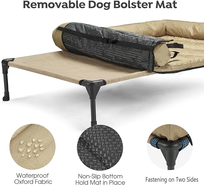Veehoo Cooling Elevated Dog Bed Add Removable Waterproof Bolster Cushion Mat, Raised Pet Cot with Breathable Teslin Mesh, No-Slip Feet, Dog Couch Bed for Indoor Outdoor, 32x25inches, Beige, CWC2331B