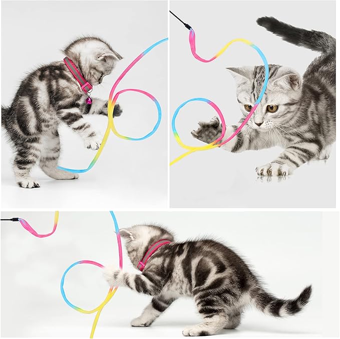 Cat Wand Rainbow Toy, 3pcs Rainbow Ribbon Cat Wand for Kittens Training Rainbow Ribbon Cat Interactive Catcher Wand Stick Toy for Kitten Cat Indoor Exerciser Playing(30cm)