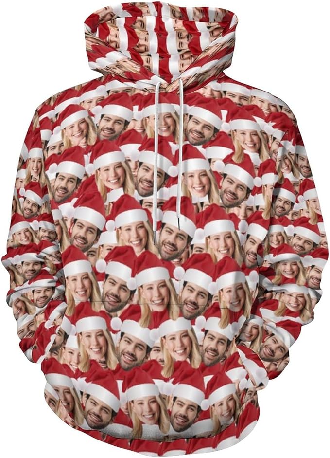 Artsadd Custom Face Unisex athletic Pockets Sweatshirt Loose Hoodie Custom Christmas Long Sleeve Sweatshirt Hooded Pullover