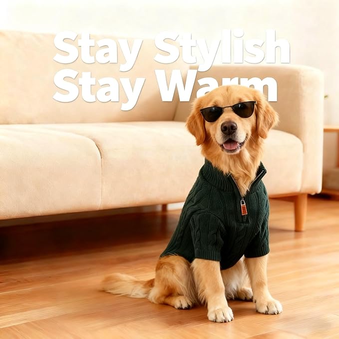 Small/Medium Dog Sweater, Warm Dog Winter Coat w/Sleeves, Comfortable High Neck Premium Dog Clothes for Golden Retriever-Best for Holidays, Daily Walks XXL Green