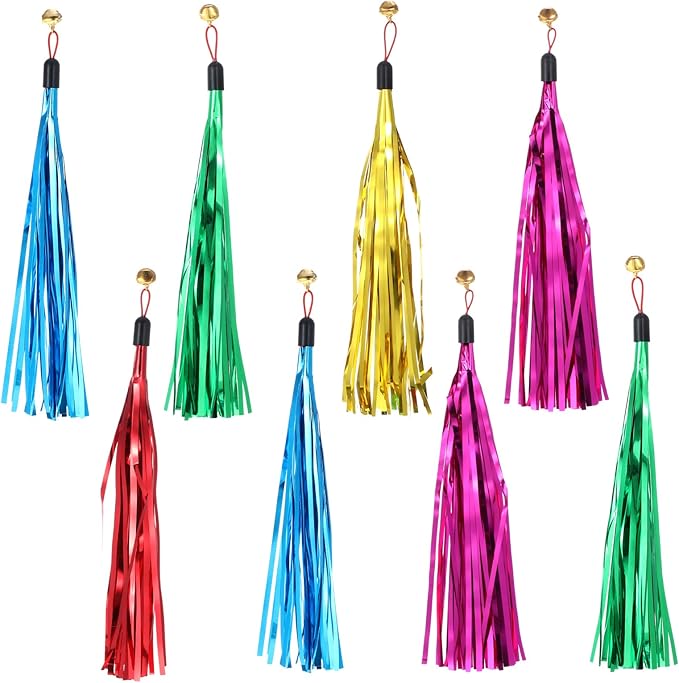 8 Pcs Cat Wand Toy Replacement with Bell Metallic Foil Tassel, 9 Inches Interactive Wand Toys for Indoor Cats for Most Cats Chase Exercise with Kitten (Multi Colored)
