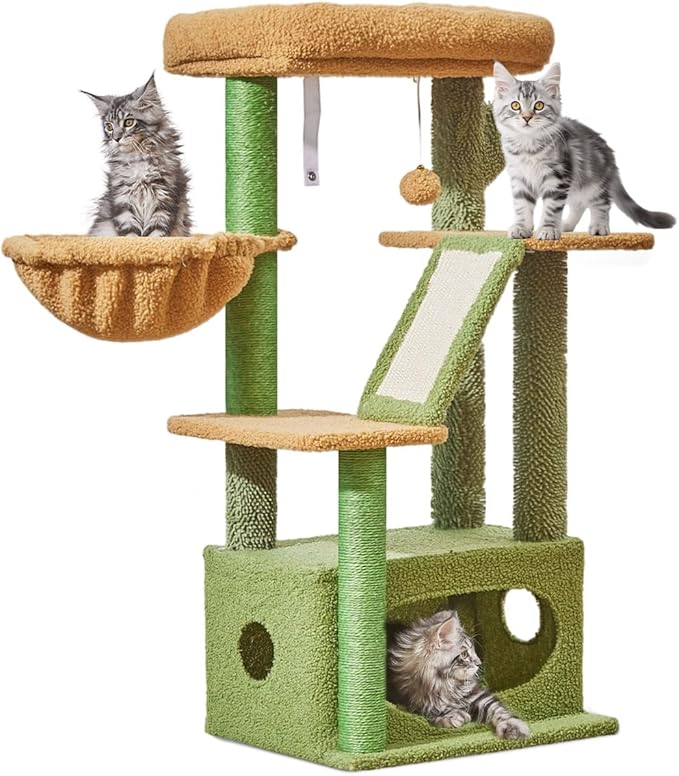 Taoqimiao Cat Tree,38.5-Inch Cat Tower for Indoor Cats,Suitable for Kittens with Luxurious cat condo with Adjustable Baskets and Luxurious Perch MS029ST Cactus