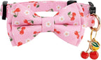 2 Pack Breakaway Cat Collar with Removable Bow Tie and Bell for Boy Girl Cats,Cute Cotton Kitten Collar with Purple Lavender and Red Flower Pattern for Female Male Cats (Cherry&Strawberry)