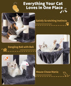 AMHANCIBLE Tall Cat Tree, 70 Inch Cat Tower for Indoor Cats, Multi-Level Cat Tree with Scratching Post, Hammock, Hanging Basket, Large Cat Condos for Adult Cats Kittens, Dark Grey, PT18DG