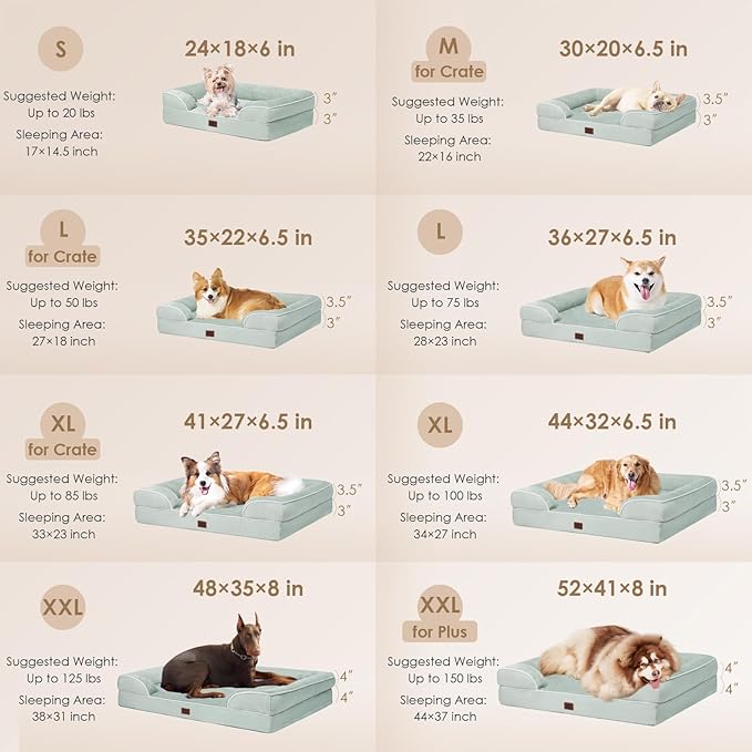 EHEYCIGA Orthopedic Dog Bed for Medium Dogs, Waterproof Memory Foam, Sage Green, 30"L x 20"W x 6.5"Th
