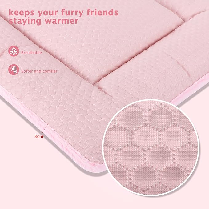 Dog Bed Mat, Crate Pad Reversible,Soft Kennel Pad, Washable Crate Mat (Cool and Warm),Pet Sleeping Mattress for Small Medium Dogs XB009 Pink 30''x20''