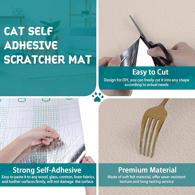 Climbing Cat Scratcher Mat Trimmable Cat Scratching Post Carpet 118’’x15.8’’ Self Adhesive Carpet Mat Pad Replacement for Cat Tree Shelves Post Couch Wall Furniture Steps DIY Protector (Cream White)