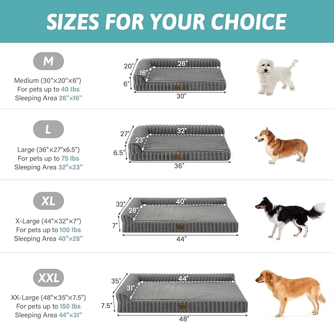 Cute Dog Bed, Faux Rabbit Fur Orthopedic Foam Dog Bed with Sides, Removable Washable Cover & Waterproof Lining, Comfortable Pet Couch for Medium Dogs, Grey (36" L x 27" W x 6.5" Th)