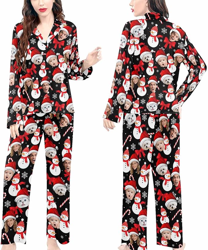 Artsadd Custom Pajamas for Women Men Family, Personalized Face Pjs Pajama Pants, Funny Pet Photo Loungewear Sleepwear Jammies