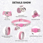 Rhinestone Cat Collar Breakaway with Bell, Diamond Cat Collar with Safety Buckle Quick Release for Girl Boy Kitten Pets Puppy,Cute Soft Female Male Cat Collars,Valentine's Day Pink 8-12"