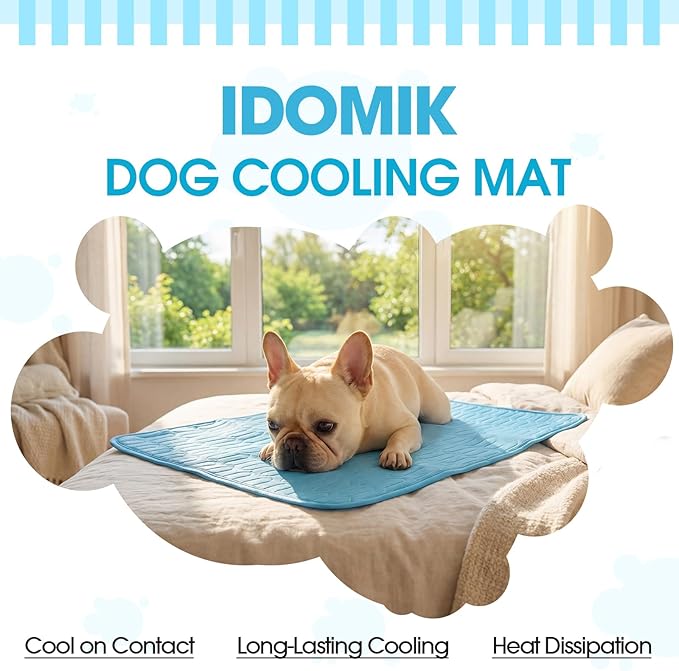 IDOMIK Dog Cooling Mat for Large Medium Small Dogs, Self Cooling Pet Mat, Washable Cooling Pad for Dogs & Cats, Summer Cool Bed for Crate, Floor, Sofa, Travel, Non-Toxic & Breathable,Blue,M