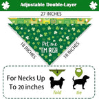 St Patricks Day Dog Bandanas - Lucky Shamrock Puppy Scarf - 2 Pcs Adjustable Triangle Double Layer Reversible Pet Bandanas for Small Medium Large Dogs