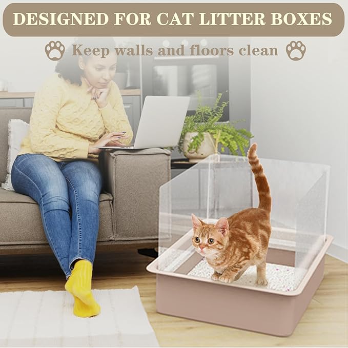 4Pcs Cat Litter Box Pee Shields - Open Top Litter Box Splash Guard Privacy Screen Transparent Easy Clean 14.5 * 11.5in-Box Not Included (4)
