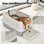 RIZZARI Open Cat Litter Box: Large Beige Stainless Steel Litter Pan 23.8" x 15.9" x 12.4" - High Sided Splash-Proof Easy Clean Toilet for Cats up to 20 lbs - Ideal for - Laundry Areas - Apartments