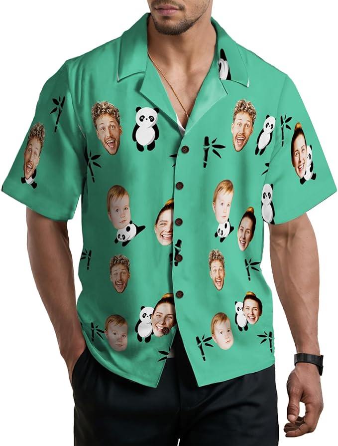 Custom Hawaiian Shirt with Face for Men, Unisex Tropical Beach Shirts Personalized Casual Funny Hawaii Button Down Shirts