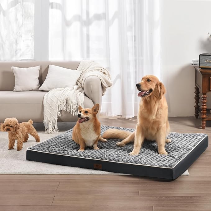 WESTERN HOME WH Large Dog Bed for Large, Jumbo, Medium Dogs, Orthopedic Pet Bed Waterproof Mattress with Removable Washable Cover, Thick Egg Crate Foam Dog Bed with Non-Slip Bottom