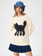 CIDER Women’s Cat Sweater Long Sleeve Crew Neck Fun Graphic Cute Patterned Chunky Pullover Sweater Tops