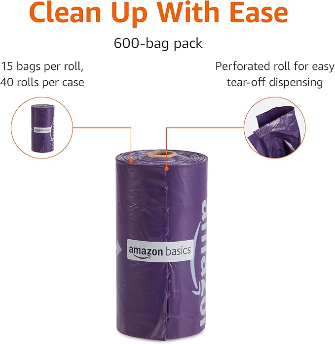 Amazon Basics Premium Dog Poop Bags, 600 Count, Enhanced Leakproof, Premium Lavender Scented