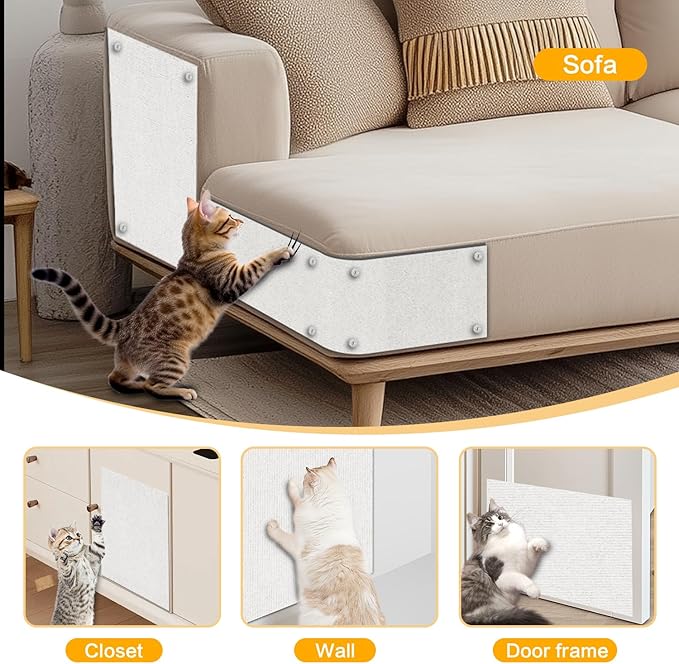 Cat Scratch Mat,118.5"x17.4" Trimmable Self-Adhesive Cat Scratch Furniture Protector, Sticky Cat Scratcher Wall Mat, Covering Cats Tower, Couch Protector from Cats Claws (White)