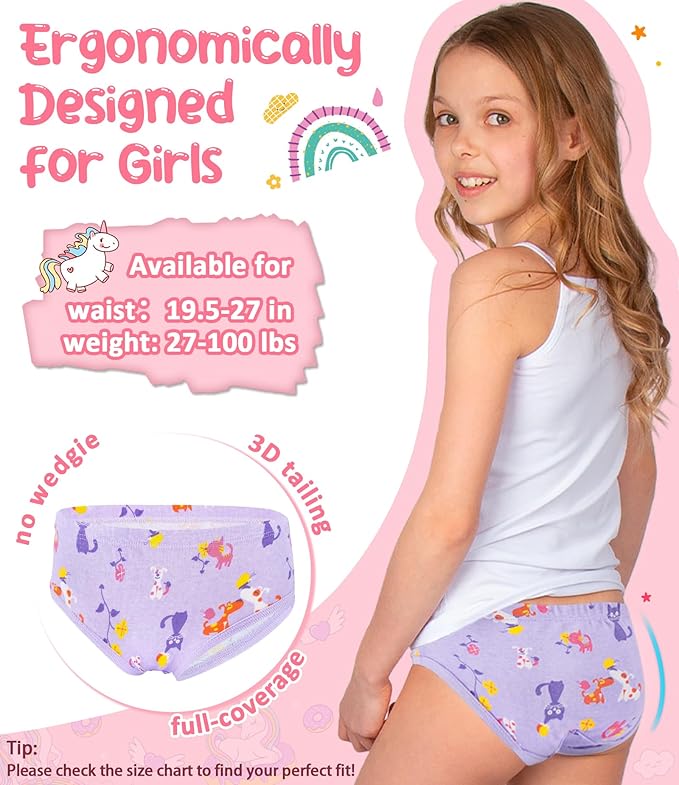 Girls and Toddlers 100% Cotton Underwear Tagless Soft Panties Size 2-3T,4-5T,6,8,10,12 (6-Pack)