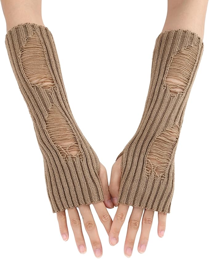 CORIRESHA Therian Emo Clothing Cat Ear Y2k Beanie Grunge Fingerless Gloves Bohemian Stacked Bracelets Set