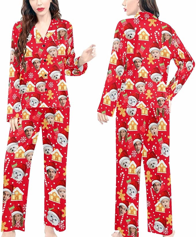 Artsadd Custom Pajamas for Women Men Family, Personalized Face Pjs Pajama Pants, Funny Pet Photo Loungewear Sleepwear Jammies
