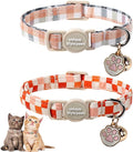Unique Style Paws Orange Cat Collar,Cute Cat Collars with Checkboard Pattern,Orange Kitten Collar with Breakaway Buckle,Ideal Gift for Boy Girl Cats