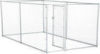 Lucky Dog Heavy Duty Outdoor Galvanized Chain Link Dog Kennel Enclosure with Latching Door, 1.5 Inch Raised Legs, and Adjustable Configuration, Silver