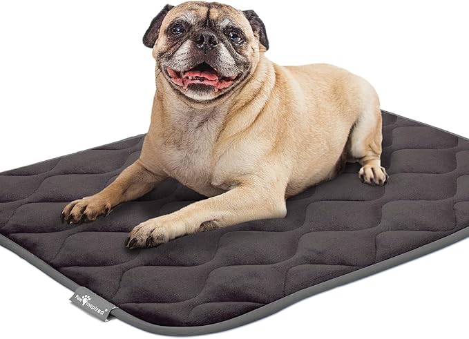 Paw Inspired Washable Padded Crate Mats for Dogs | 29” x 18” Pad, Fits 30-inch Kennels | Leakproof, Waterproof Bottom, Plush Pet Beds (Gray)