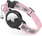 Reflective AirTag Cat Collar, Integrated Cat Tracker Collar with Air Tag Holder and Bell, Safety Elastic Band Cat GPS Collars for Girl Boy Cats, Kittens and Puppies (Pink, XS)