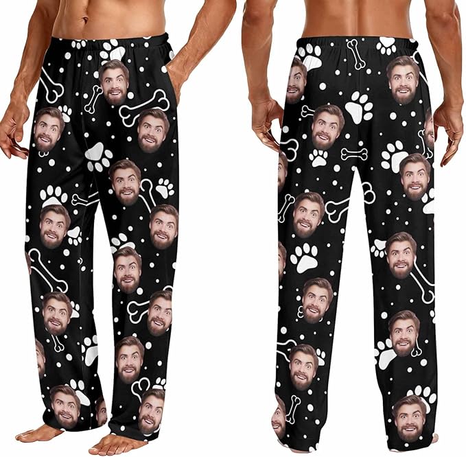 Custom Couple Pajama Pants Sock with Funny Face, Personalized PJ Anniversary Birthday Women Men Pants