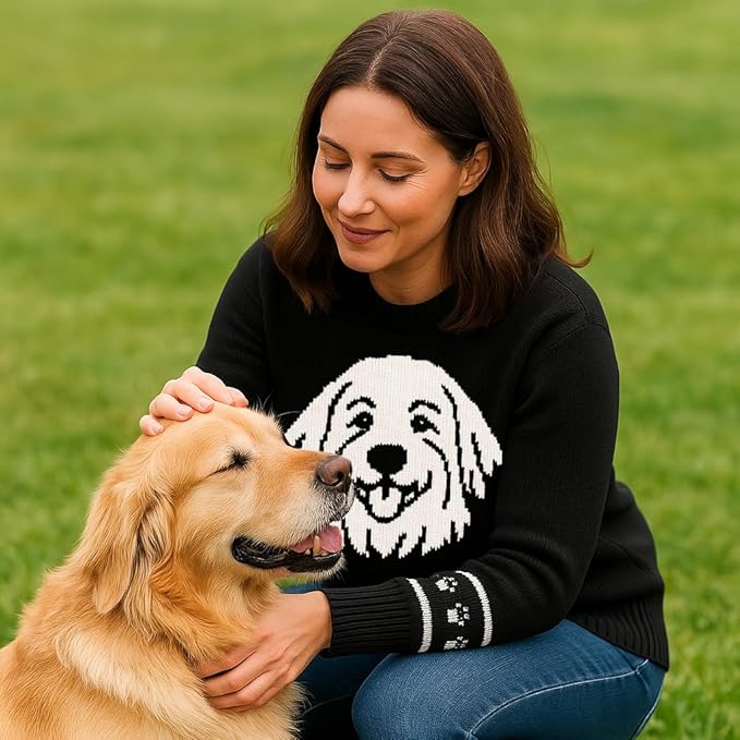 Custom Dog Knit Sweater for Women Personalized Pet Paw Print Pullover Dog Mom Gift Christmas for Pet Lovers