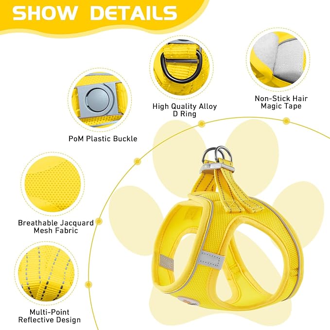 Soft Mesh Dog Harness and Leash Set, No Pull Puppy Harness and Leash Set, Reflective Step in Harness for Small Medium Dogs, Easy Walk Escape Proof Vest Harnesses (Yellow, XXS)