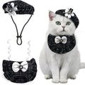 HOWWFALY 2PCS Cat Beret Hat with Camellia, Adjustable Bow Bandana Scarf Set Pet Princess Costume for Halloween Christmas, Cat Dog Birthday Party Apparel (Camellia)