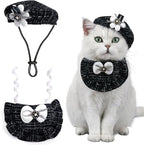 HOWWFALY 2PCS Cat Beret Hat with Camellia, Adjustable Bow Bandana Scarf Set Pet Princess Costume for Halloween Christmas, Cat Dog Birthday Party Apparel (Camellia)