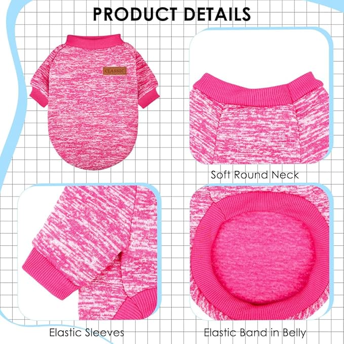 3 Pack Dog Sweaters for Small Dogs Girl Boy Winter Fleece Clothes Warm Soft Dog Sweatshirt Outfit for Dogs Cats Pet Apparel (Rose+Light Blue+Purple, Small)