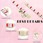Elegant little tail 2 Pack Cat Collar-Pink Strip Cotton Breakaway Cat Collars with Bell Pendant Kitten Girl Cats Safety Adjustable Collar for Small Cats Puppy