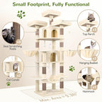 Globlazer Big Cat Tower for Indoor Cats, 80inch Cat Tower for Multiple Adult Cats XXL Cat Tree with Scratching Post, Hammock, 3 Perches, 2 Condos, 2 Hanging Basket, F80, Beige