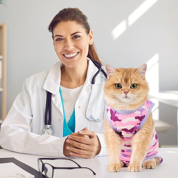 Avont Cat Recovery Suit - Kitten Onesie for Cats After Surgery, Cone of Shame Alternative Surgical Spay Suit for Female Cat, Post-Surgery or Skin Diseases Protection -Purplecamo(M)
