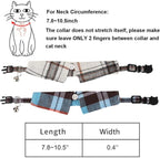 ADOGGYGO Cat Collar Breakaway with Bowtie Bell, Removable Shirt Collar, 2 Pack Beige Blue Plaid Collars for Cat Kitten